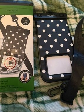 kate spade Navy and White Polka Dot Waterproof Phone Pouch with Strap